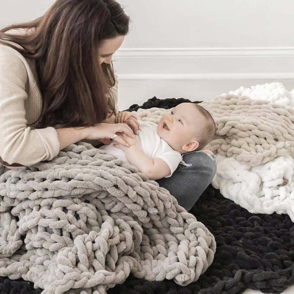 Infinite Chunky Knit Blanket | Minky | Big: Mist / 43” x 70”