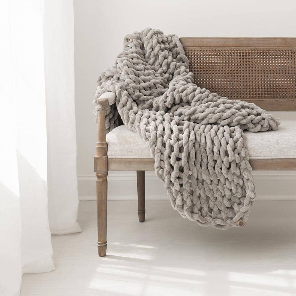 Infinite Chunky Knit Blanket | Minky | Big: Sand / 43” x 70”