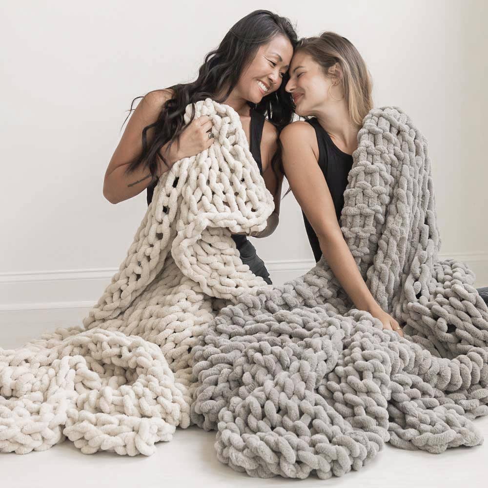 Infinite Chunky Knit Blanket | Minky | Big: Mist / 43” x 70”