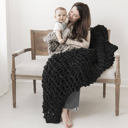 Infinite Chunky Knit Blanket | Minky | Big: Mist / 43” x 70”