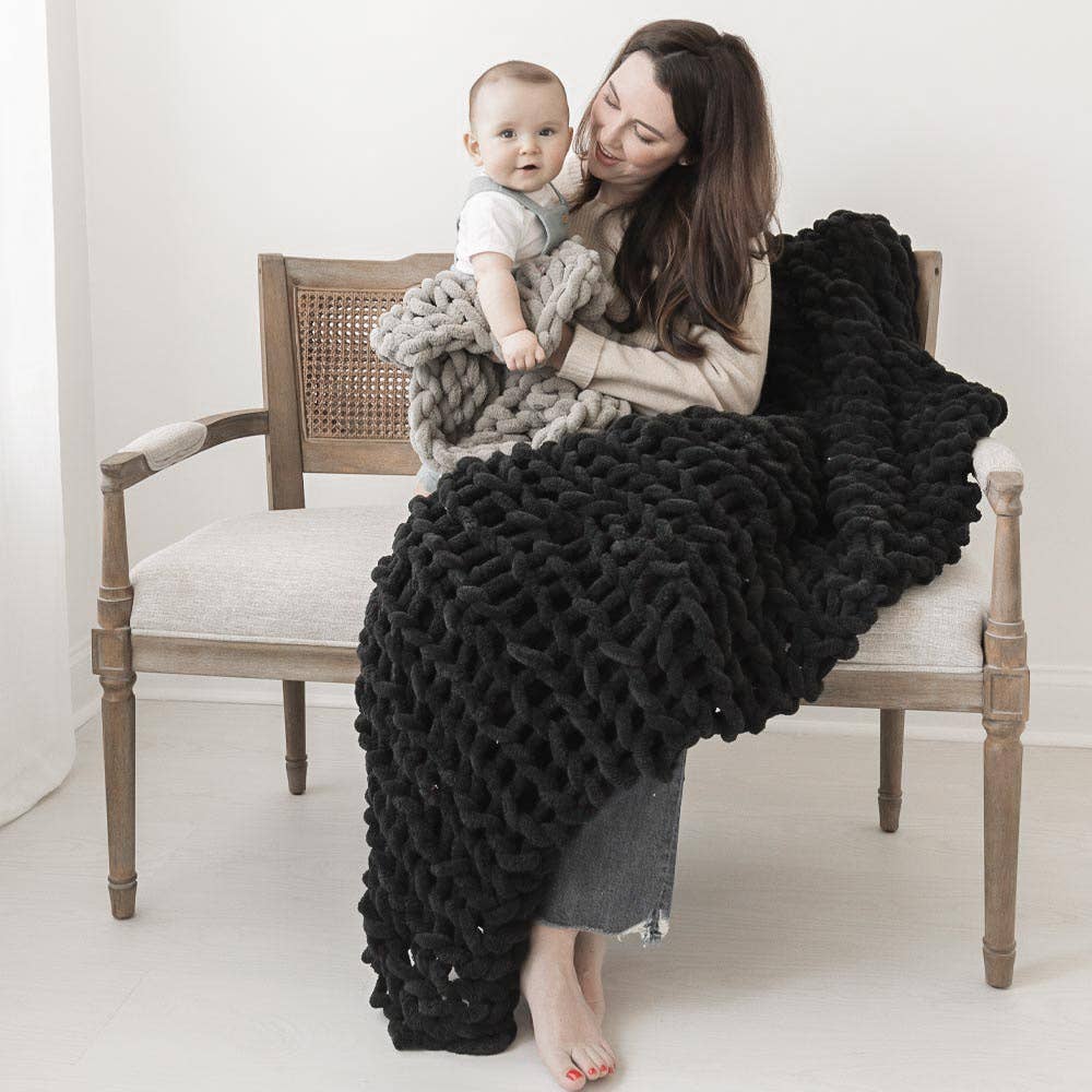 Infinite Chunky Knit Blanket | Minky | Big: Sand / 43” x 70”