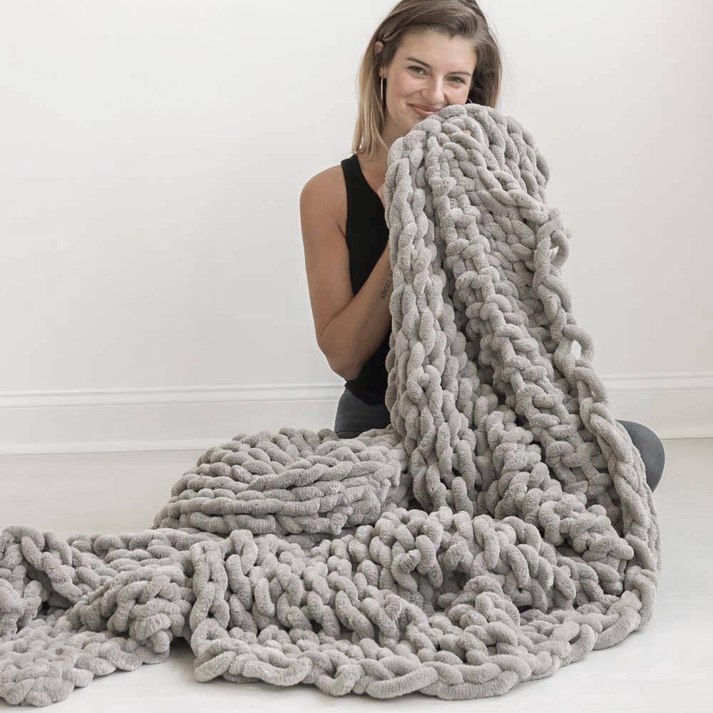 Infinite Chunky Knit Blanket | Minky | Big: Sand / 43” x 70”