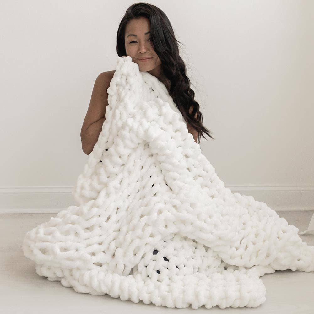 Infinite Chunky Knit Blanket | Minky | Big: Mist / 43” x 70”