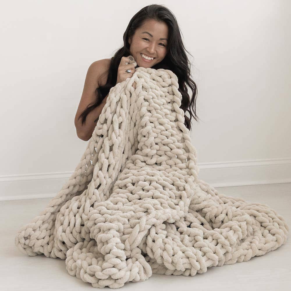 Infinite Chunky Knit Blanket | Minky | Big: Mist / 43” x 70”